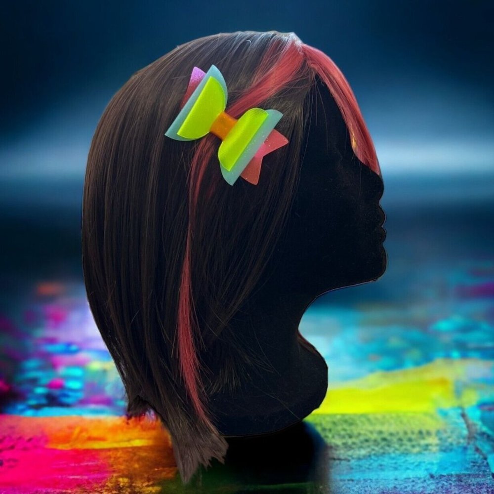 Neon Bow Hair Clips for Space Buns and Pig Tails Raves - Festivals - Costumes